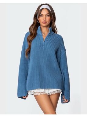Edikted Amour High Neck Oversized Zip Sweater size small NWOT